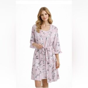 LAURA ASHLEY 2 piece set robe slip nightgown floral sleep lounge sleepwear M